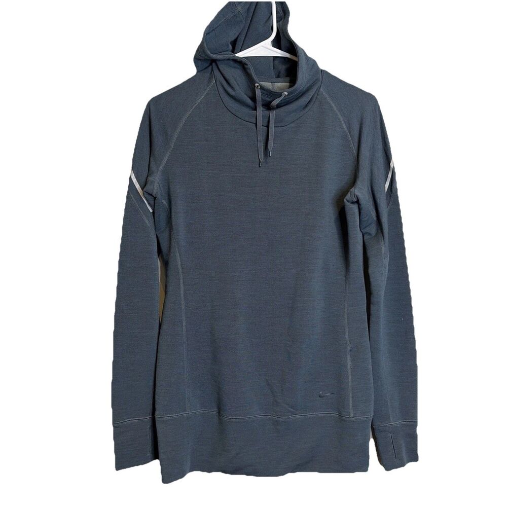 Nike Dri-Fit Wool Blend Running Hoodie Womens Sz S Gray Blue Pullover Reflective
